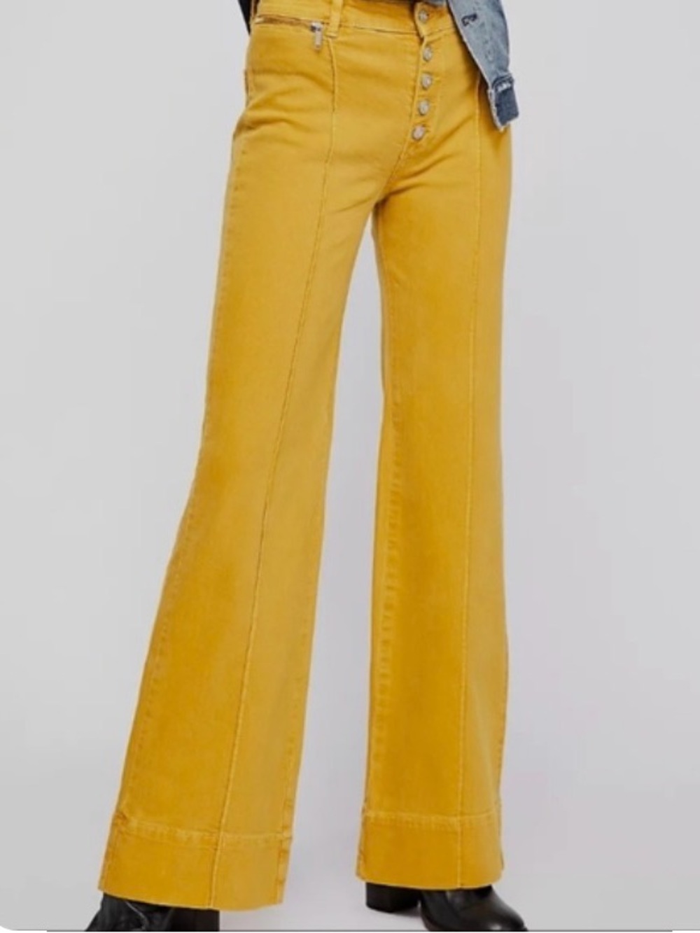 Free People Run With Me Pintuck
Flare Jeans in Mustard Yellow